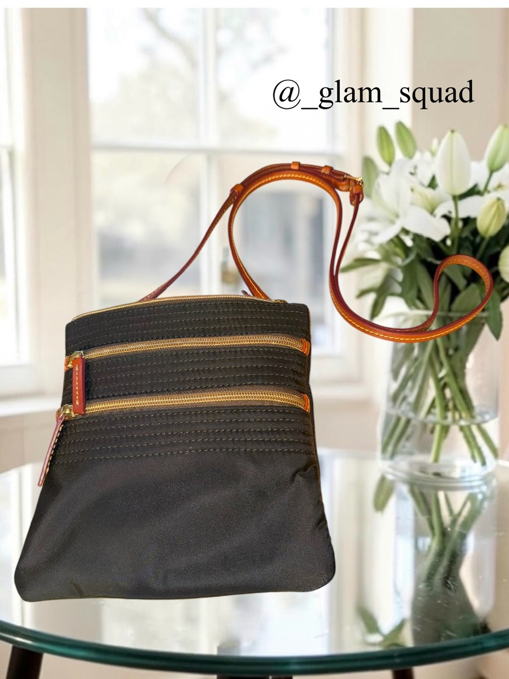 Dooney & Bourke Black Nylon North South Triple Zip Crossbody Bag